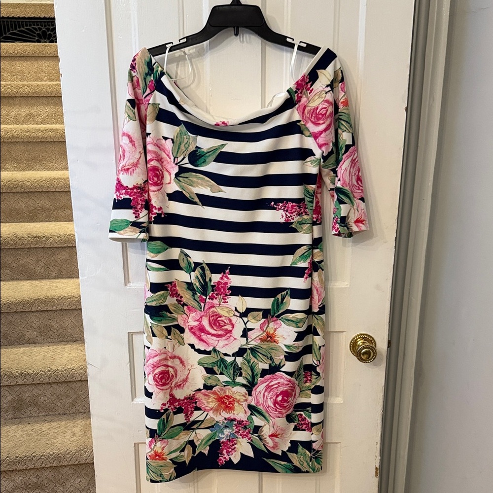 Eliza J Striped Floral Midi Dress